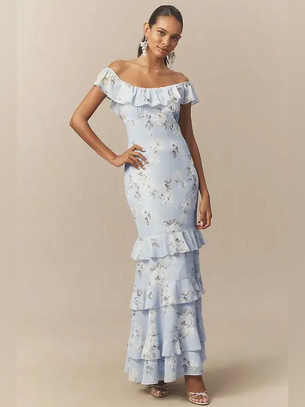 BHLDN Elara Ruffle Chiffon Maxi Dress